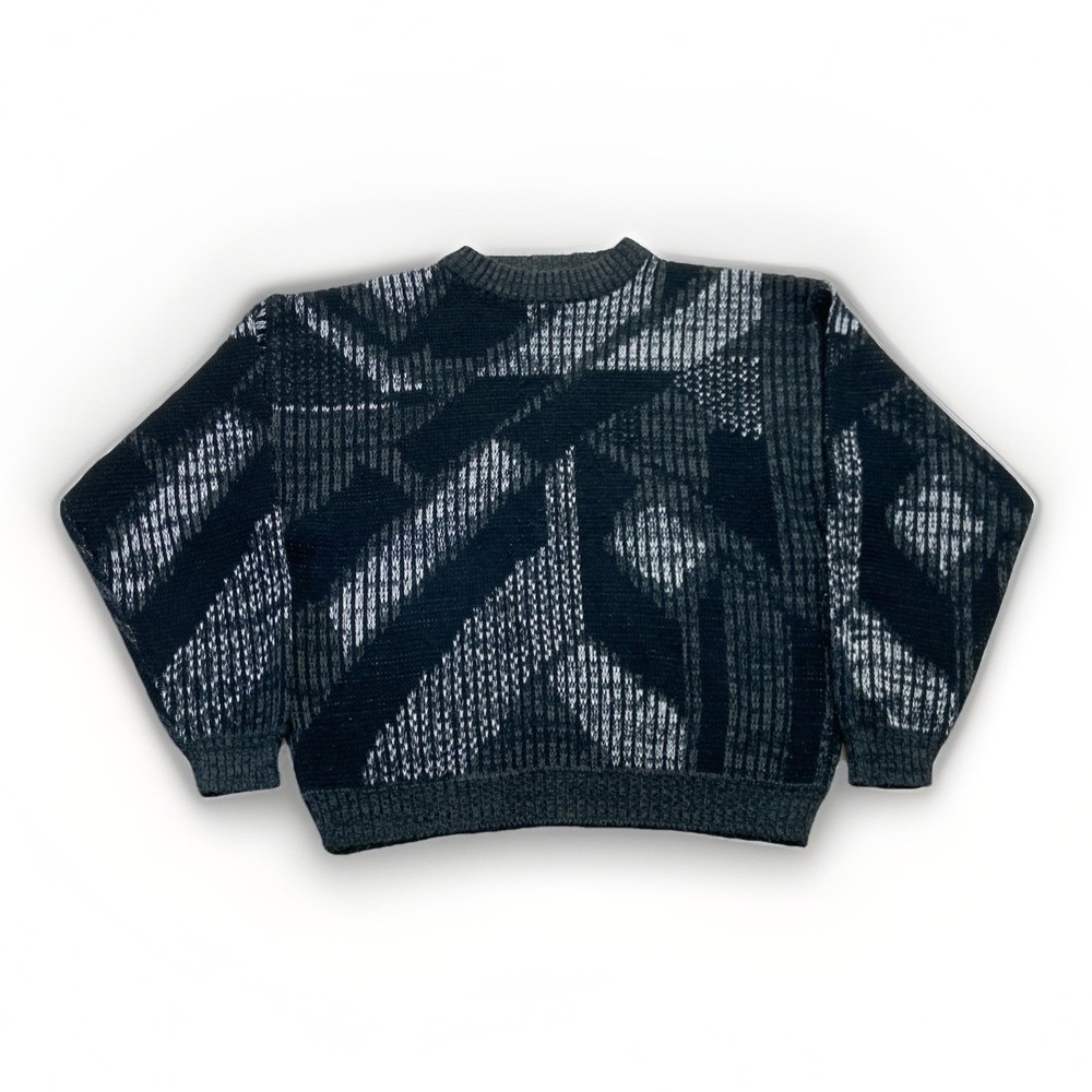 Vintage Permit Cardigan Mens M‎ Knit Acrylic 80s 90s Retro Sweater Black Gray